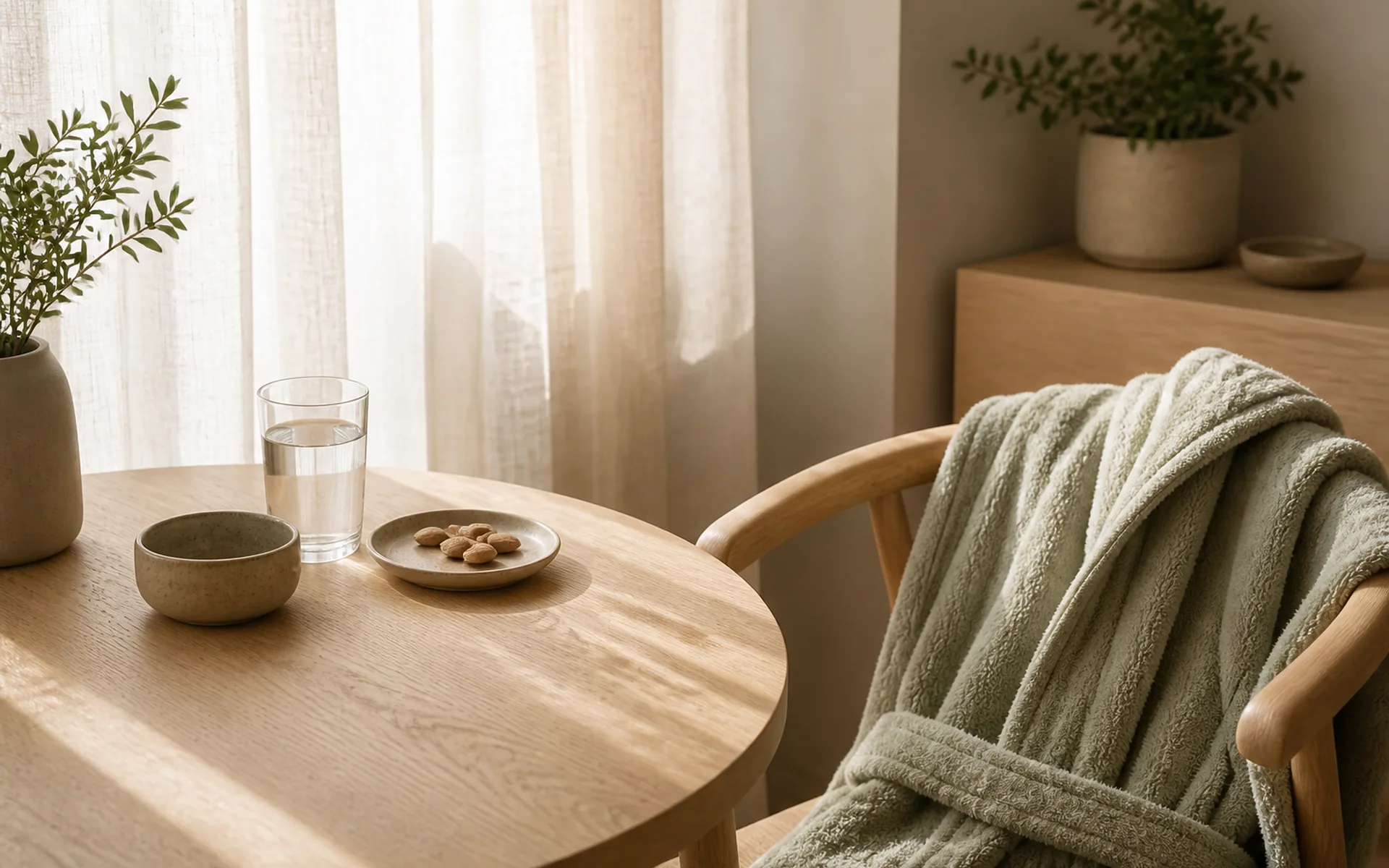 Everyday essentials arranged on a table for the morning